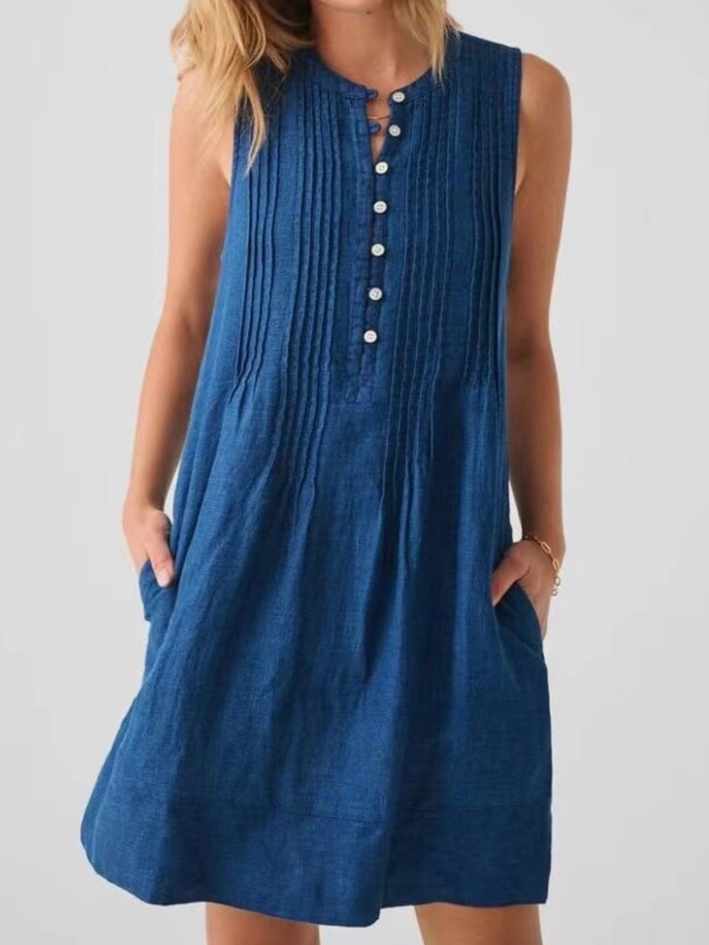Faherty Isha Dress Indigo Organic Cotton Pintuck Mini Dress Size M